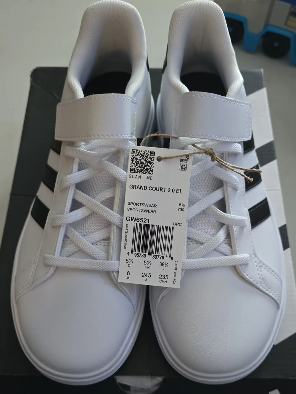 adidas White and Black Kids' Velcro Strap Sneakers